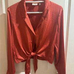 NWOT Aritzia  Wilfred Elegant Papaya/Rust Tie-Front Blouse size Medium